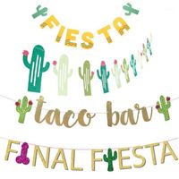 Wholesale Party Decoration Set Novelty Gold FIESTA Letter Green Cactus Taco Bar Paper Final Banners Flag Garland For Bachelorette