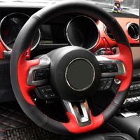 Wholesale Steering Wheel Covers DIY Car Cover Anti slip Black Genuine Leather Suede For Mustang GT