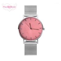 Wholesale Mavis Hare Est Coral Red Color Seashell Wristwatch Woman Watches Silver Quartz Watch With Stainless Steel Mesh Bracelet Bangle