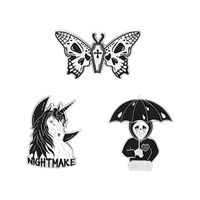 Wholesale Nightmare Enamel Pin Custom Horse Umbrella Skeleton Butterfly Brooch Bag Clothes Lapel Gothic Badge Jewelry Gift for Friends