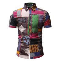 Wholesale Men s Casual Shirts African Dashiki Dress Shirt Men Fashion Vintage Print Short Sleeve Mens Streetwear Chemise Hit Color