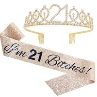 Wholesale Gold Silver Birthday Queen Girl Satin Sash Ribbons Shoulder Girdle with Crystal Crown for Kids Birthday Decorations Adult th Birthday