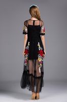 Wholesale Black Sexy Short dress Sleeve Embroidery Flowers Mesh XXL Summer Early Spring Translucent Fashion Daily Women Dresses1 Long