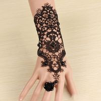 Wholesale New Retro Gothic Punk Style Bride Gloves Pearl Dress Accessories Black Lace Wedding Gloves Jewelry Bracelet Ring