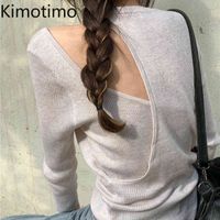 Wholesale Kimotimo Sweater Tops Spring Pink Elegant Sim Hollow Out Sexy Korean Fashion Office Lady Casual Knitwear Women Clothing H1023
