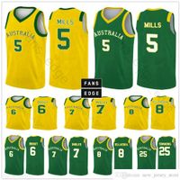 Wholesale 2019 World Cup Team Australia Basketball Jerseys Patty Mills Aron Baynes Matthew Dellavedova Andrew Bogut Custom Printed Shirt