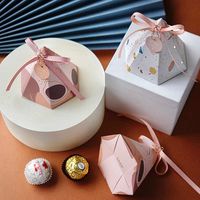 Wholesale Blue Gift Pyramid Wedding Paper Candy Baby Shower Kids Birthday Party Small es with Ribbon for Gifts Packaging Box