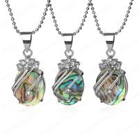 Wholesale Reiki Oval Seashell Pendant Paua Abalone Shell Rhinestone CZ Crystal Pendants Necklace for Women Charm Simple Jewelry