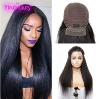 Wholesale Malaysian Human Hair Kinky Straight X4 Lace Front Pre Plucked With Baby Hair Kinky Straight Coarse Yaki inch Lace Front Wigs