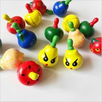 Wholesale Eco friendly wood colorful fruit top small hand spinning top childrens wooden educational toys Spinning kids toys