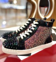 Wholesale Elegant Style With Strass Spikes Red Bottom Sneakers Men Women Trainer Shoes High Top Casual Cheap Dress Wedding Leisure Flats EU