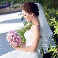 Wholesale In Stock Cheap Tulle White Bridal Veils with Comb Elbow Length Two Layer Ribbon Edge Wedding Accessories New Arrival