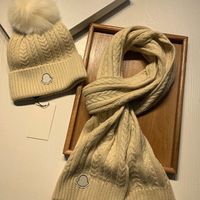Wholesale High quality cashmere scarf hat winter fashion lovers with fox fur ball classic suit men and women designers to keep warm essential
