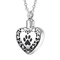 Wholesale Pendant Necklaces Custom Ashes Stainless Steel Cat Dog Print Vintage Flower Pattern Heart Cremation Jewelry Urn Necklace