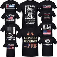 Wholesale Lets Go Brandon Letter Black T shirt American Flag Printing Casual Short sleeved T shirt Sports T shirt Men and Women Can Wear