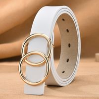 Wholesale Leather smooth versatile double loop round buckle leather women s belt