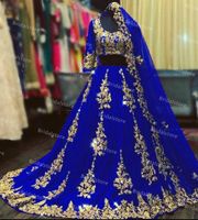 Wholesale Sexy Indian Arabic Red Wedding Dresses With Gold Lace Two Piece Muslim Wedding Dress With Half Sleeve Royal Blue Dubai Country Bridal