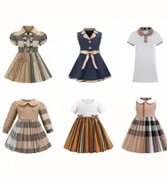 Wholesale Designer Baby Girls Plaid Dress European and American Styles New Kids Girl Cute Doll Collar Short Sleeve Plaid Dresses Fashion O neck A line Dress for Girls Clothes