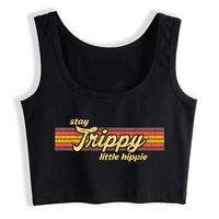 Wholesale Crop Top Female Stay Trippy Little Hippie Clothes Black Print Tank Tube