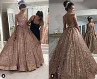 Wholesale Glitter Rose Gold V neck Backless Mexican Quinceanera Prom Dresses Charro Princess Beade Ball Gown Sweet Dress Vestidos Ano