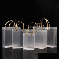 Wholesale Storage Housekee Organization Home Gardenhalf Frosted Pvc Handbags Gift Bag Makeup Cosmetics Packaging Plastic Clear Bags Round Flat Rope