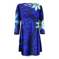 Wholesale Casual Dresses Polynesian Print Fabrics Sexy Neck Women Dress Blu Long Sleeve Party Elegant Female Clothes HD Custom Printing