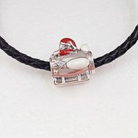 Wholesale pandora christmas charms authentic jewelry making womens braclets mens sterling silver chain beads Santa in Space Clear CZ Multi Colored Enamel fit gift797523ENMX