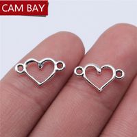 Wholesale 15x9mm Antique Silver Color Hollow Heart Connectors Charms For DIY Jewelry Findings Components