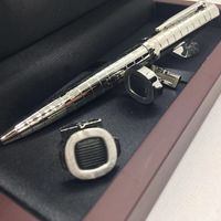 Wholesale Cuff Metal Famous cufflink silver checkered Ballpoint Pen writing supplier Business Office and School fashion pens cufflinks red wood box