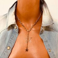Wholesale Personalized five pointed star pendant necklaces simple retro round bead chains multi layer clavicle chain elegant pearl ring hollow multi style neck jewelry gift