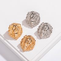 Wholesale Women Lion Head Stud Earring Metal Animal Lion Head Earring Gold Silver Fashion Jewelry Accessories for Gift Party T2