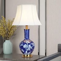 Wholesale Table Lamps SAROK LED Desk Lamp For Bedside Light Blue Ceramic Luxury Decorative Living Room Bedroom Library Study Office