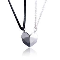 Wholesale 2Pcs Lovers Matching Friendship Heart Pendant Necklace Couple Magnetic Distance Faceted Heart Pendant Necklace Jewelry Gift