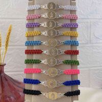 Wholesale Woven Cuff Bracelets For Women Fashion Adjustable Braided Rope Virgin Mary Charm Bracelet Bangle