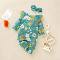 Wholesale Cartoon Baby Girl Romper Toddler tassel Long Sleeve Cotton born Jumpsuit Floral Print Playsuit Headband Outfits Clothes12