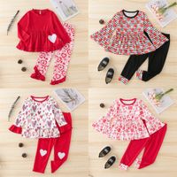 Wholesale 2022 Valentine s Day Costumes Kids Toddler Girls Heart Ruffle Sleeve Bell Top Pullover and Pants Leggings Trousers Bottom Outfit Piece Romper Jumpsuit Set GW1F4VD