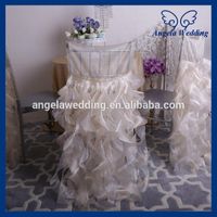 Wholesale Chair Covers CH007Q Angela Wedding Fancy Frilly Curly Willow Champagne And Ivory Ruffled