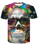 Wholesale Mens Skull T shirts Fashion Summer Short Sleeve Ghost Rider Cool T shirt D Blue Skull Print Tops Rock Fire Skull Tshirt Men Ypf572