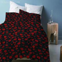 Wholesale Bedding Sets D Flower Black Comforter Red Rose Printing Duvet Cover Set Pillowcase Full Queen King Size