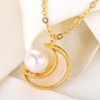 Wholesale Pendant Necklaces Moon And Sun Pendants For Women Pearl Jewelry Stainless Steel Rose Gold Rhinestone Crescent Necklace Collier Femme BFF
