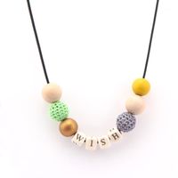 Wholesale Wish Letter Alphabet Wooden Bead Necklace With Crochet Beads And cm Black Rope Chain For Women Gift Chains