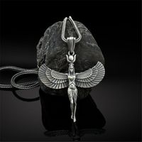 Wholesale Isis Pendant Necklace L Stainless Steel Silver Women Egyptian Winged Goddess Jewelry Gifts