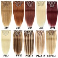 Wholesale Thick Full Head g g Set Straight Clip In On Human Hair Extensions Cheap Remy Peruvian Hair Extentions Clip Ins Colors Available