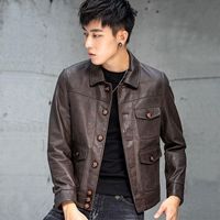 Wholesale Men s Leather Faux High End Imported Washed Jacket Men s Coat Short Lapels Slim Korean Retro