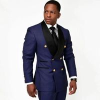 Wholesale Men s Suits Blazers Royal Blue Slim Fit Mens Business Pieces Groom Wedding Black Peaked Laepl Neck Blazer Groomsmen Jacket Coat Pants