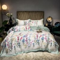 Wholesale French Country Garden Rose Floral Printed on White Duvet Quilt Cover TC Tencel Soft Bedding Set with Flat Sheet pillow shams