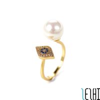 Wholesale Engagement Proposal Pearl Demon Eye Diamond With Side Stones Ring K Gold Plating Adjustable Split Rings Fashion Trendy Simple Cute Sister Simple Jewelry
