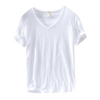 Wholesale Best Seller T Shirts Men Short Sleeve Pure Cotton V neck Top Casual Solid White Tee Male Basic Tshirts Clothing