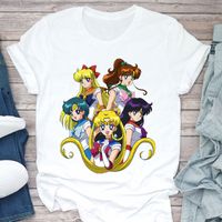 Wholesale New Kawaii Sailor Moon printing T Shirt Women Harajuku Short Sleeve Fun Ulzzang T Shirt Cute Cartoon Female Tshirt Tops Clothes