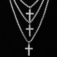 Wholesale Unisex Men s Stainless Steel Pendant Necklace CZ Cubic Zircon Cross Hip Hop Cluster Simulated Diamond Tennis cm Chain